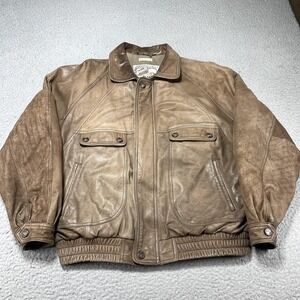 New Zealand Outback Jacket Mens Large Brown Leather Bomber Lined Zip Pockets